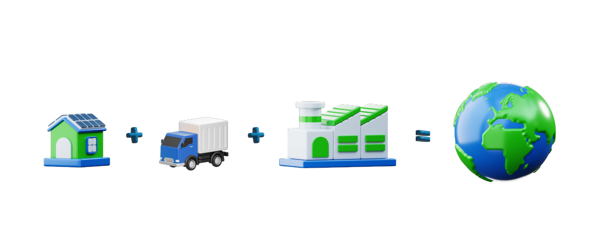 Icons of a building, a truck a warehouse and a globe